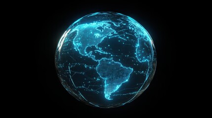 Poster - A sleek, modern 3D globe with glowing blue pathways and data points, symbolizing the internet, cloud storage, and global AI networks.