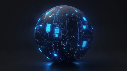 Poster - A sleek, modern 3D globe with glowing blue pathways and data points, symbolizing the internet, cloud storage, and global AI networks.