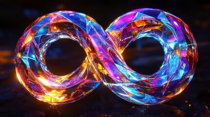 Poster - stunning isolated colorful crystal infinity symbol in 3d rendering with vibrant light reflections an