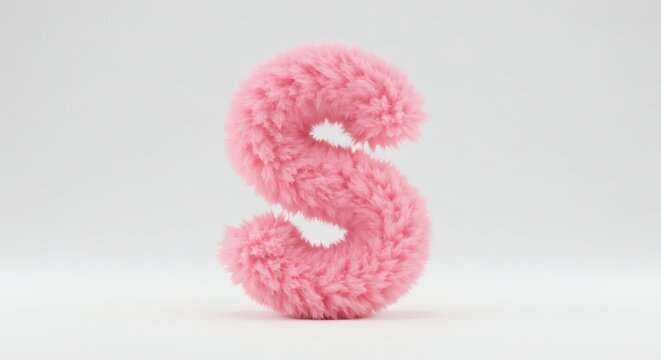 Fluffy Pink Letter S Isolated on White Background for Design Use