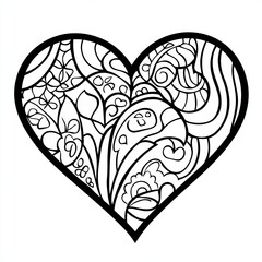 Doodle Heart Simple Coloring Book Page Illustration for Relaxation