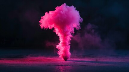Poster - stunning night photography of isolated pink explosion smoke against a dark background for dramatic v