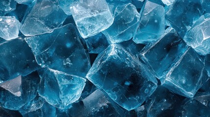 Wall Mural - Blue crystal pile, close-up texture, dark background, design element