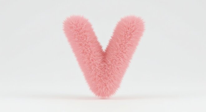 Fuzzy Pink Letter V Isolated on White Background for Design