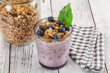 Wall Mural - Granola with blueberry and yoghurt