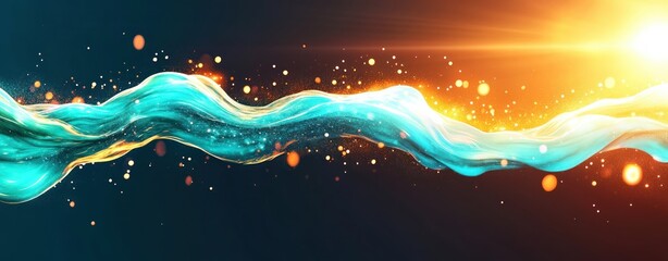 Leinwandbilder - Abstract Light Waves with Glowing Particles in Vibrant Colors and Dynamic Motion Effects