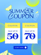 © Van - New Summer Coupon banner template with coupon code, price off percentage isolated on gradient background. Summer gift voucher in vector illustration. Vector illustration