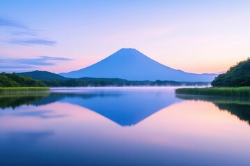 Poster - Mountain landscape with a serene lake in the foreground reflecting the sky and surrounding nature
