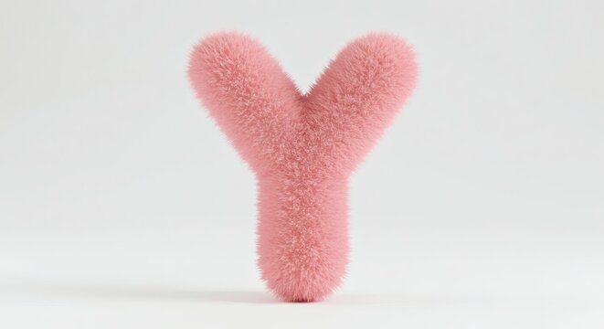 Pink Fluffy Letter Y on White Background for Decorative Designs