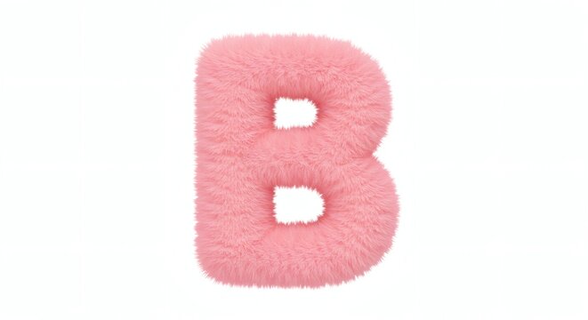 Fluffy Letter B Illustration in Pink Tone on White Background