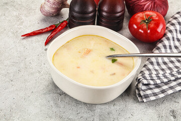 Wall Mural - Salmon cream soup with vegetables