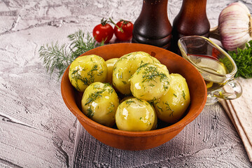 Wall Mural - Young boiled potato with dill