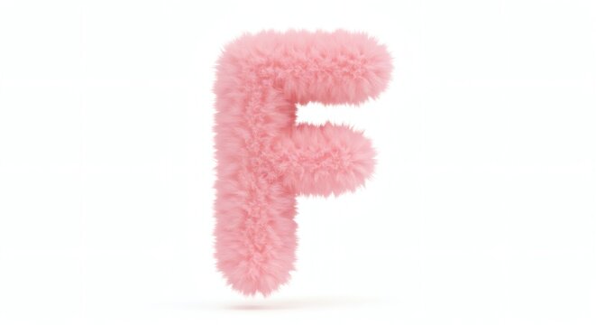Pink Furry Letter F on White Background for Cute Designs