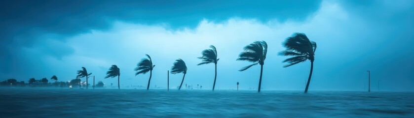 Poster - Palm trees along a tropical beach with clear blue ocean waters and sunny sky in the background