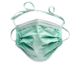 Aufkleber - realistic high-quality isolated object of a surgical mask made from non-woven fabric, three-layer protection with elastic ear loops, disposable medical face covering, on a white background, no object