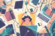 © ITrWorks - Stressed Person Surrounded by Too Many Devices and Tangled Cables
