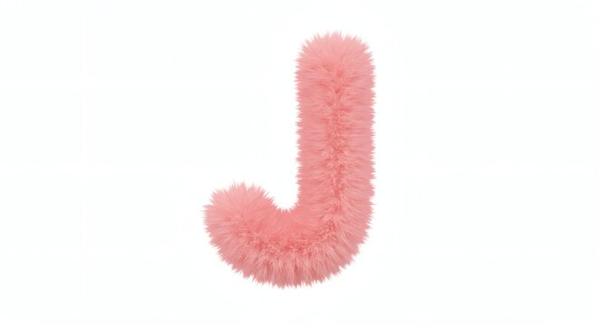 Fluffy Pink Letter J Illustration on White Background for Decorative Typography
