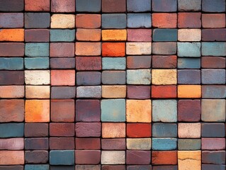 Poster - Colorful brick wall featuring a variety of shades and textures in an urban setting