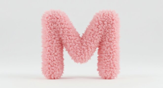 Fluffy Pink Letter M - Soft and Playful Alphabet Illustration