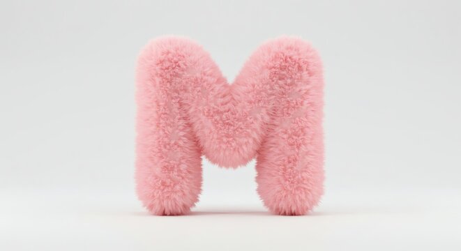 Fluffy Pink Letter M Isolated on White Background for Fun Designs