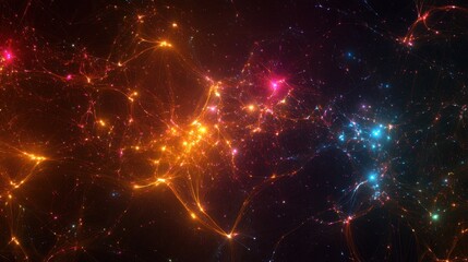 Poster - Abstract network visualization with glowing, colorful nodes connected by dynamic lines, representing digital communication.