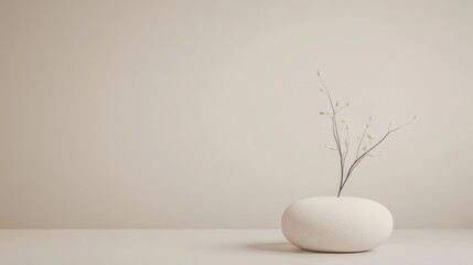 Wall Mural - A minimalist vase with delicate branches against a soft, neutral background.