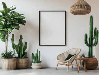 Wall Mural - Blank poster mockup, interior design, plants, chair, room