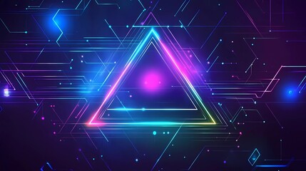 Poster - Vector illustration futuristic and cyberpunk style, triangle shape with glitch effect on a dark background.