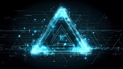 Poster - Vector illustration of a futuristic, glowing triangle with a glitch effect on a dark background