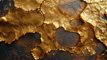 Poster - Golden cracked earth texture with dark background