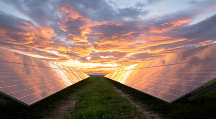 Wall Mural - photovoltaic panels during a spectacular sunset