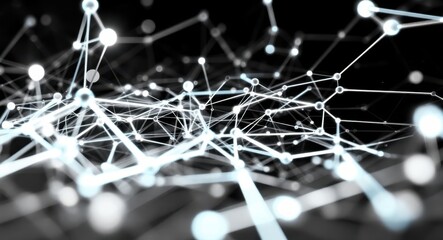 Fototapete - Abstract network of glowing connections in dark space