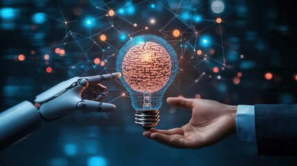 Aufkleber - Two hands holding a light bulb with circuitry inside against a neutral background