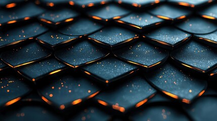 Poster - Abstract metallic scales with orange light accents and textured surface