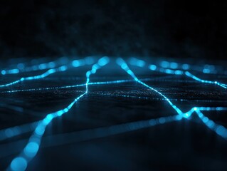 Poster - futuristic blue network glowing dark background