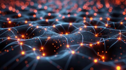 Fototapete - Abstract neural network with glowing connections on dark surface