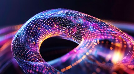 Fototapete - Abstract glowing colorful digital network, connection, data flow, technology concept.