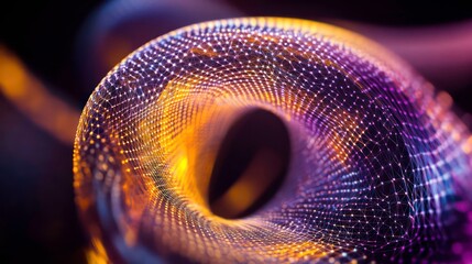 Fototapete - Surreal Colorful Wireframe Torus with Connecting Dots and Lines in 3D Render, Isolated Geometric Model Showcasing Complex Structures and Vibrant Patterns for Abstract Art