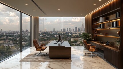 Wall Mural - Luxurious city view office, modern design, elegant workspace