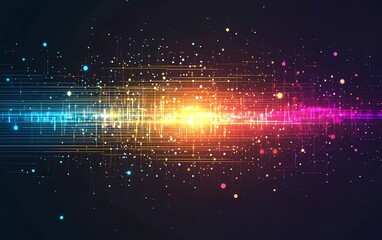 Poster - Abstract background with colorful light streaks and futuristic lights in the dark space, glowing neon lines, and pixelated shapes on a black backdrop