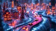 © Ali - Illuminated winter village miniature, cars racing on track.
