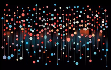 Poster - Abstract sound wave vector background with red and blue dots, black background