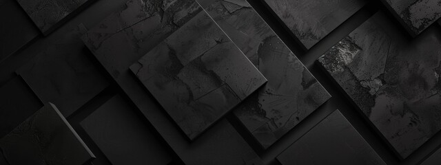 Wall Mural - Abstract minimalist wallpaper with orderly geometric elements on black background. Featuring white space in the center for text, ideal for design templates and modern banners.