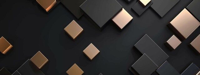 Wall Mural - Abstract minimalist wallpaper with orderly geometric elements on black background. Featuring white space in the center for text, ideal for design templates and modern banners.