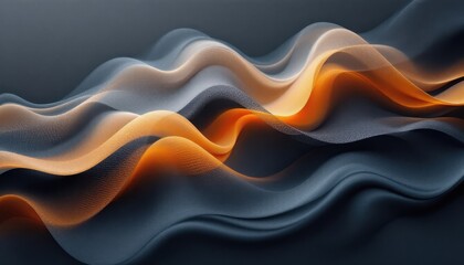 Poster - Abstract flowing waves with orange and blue light effects on dark background