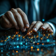 Poster - Analyzing Financial Data: Businessman Reviewing Interactive Stock Market Chart and Business Growth Statistics with Advanced Technology and Insight