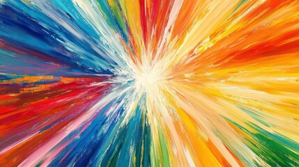 Poster - abstract vibrant rainbow burst radiating from bright center.