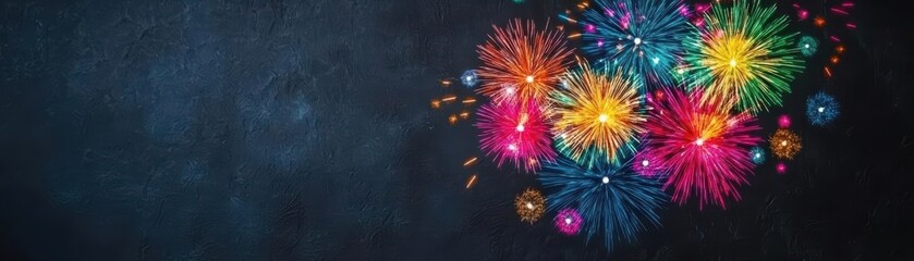 Aufkleber - Colorful fireworks bursting in the night sky on a black background during a festive celebration