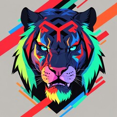 Sticker - Vibrant Tiger Portrait: A Burst of Color and Energy