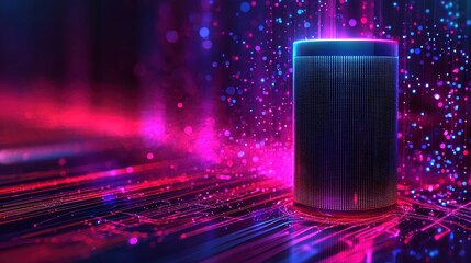 Fototapete - Revolutionary smart speaker technology close-up on vibrant colors and sound-light fusion